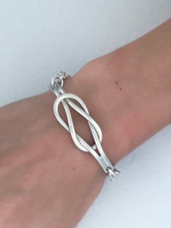 VTG Sterling Silver Double Love Knot Loop Toggle Bracelet, Retro