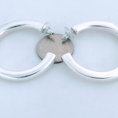 Simon Sebbag Sterling Silver shops Modernist Puffed Hoop Earrings, SSD 925 Silver Large Round Hoop Dangle Earrings, Smooth Polished Silver Earring