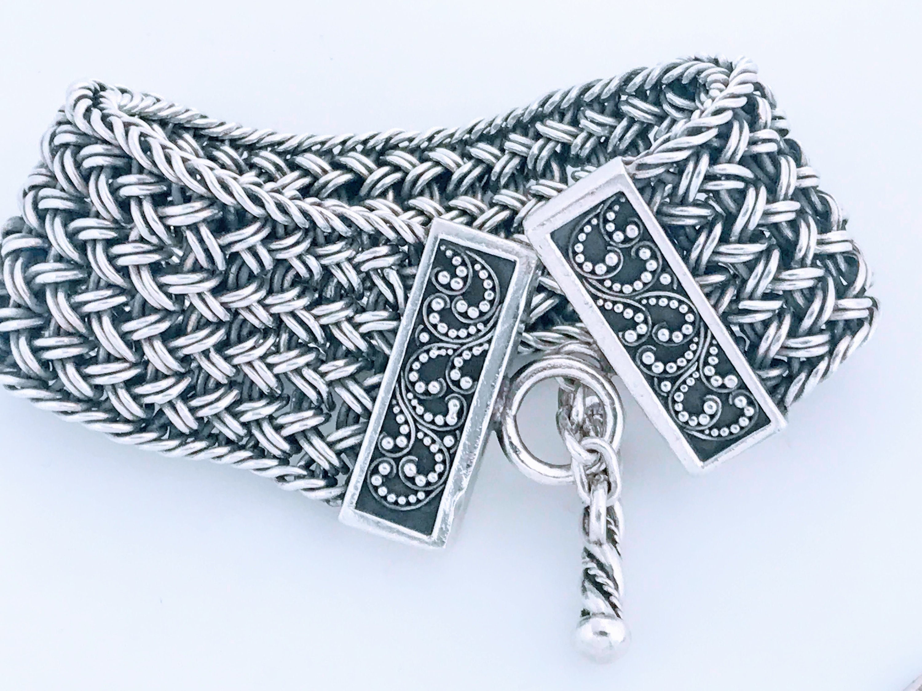 Lois Hill Vintage Sterling Silver Woven Mesh Granulated Scroll