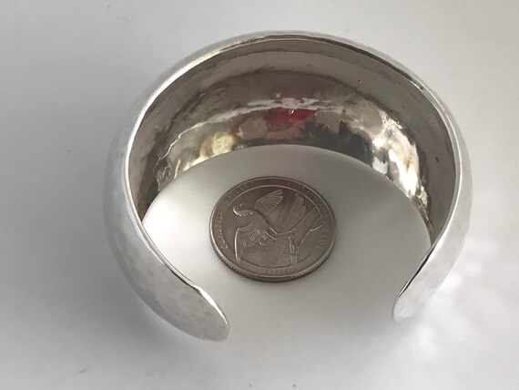 Vintage Mexico Hammered Sterling Silver Domed Cuff Bracelet, Wide 