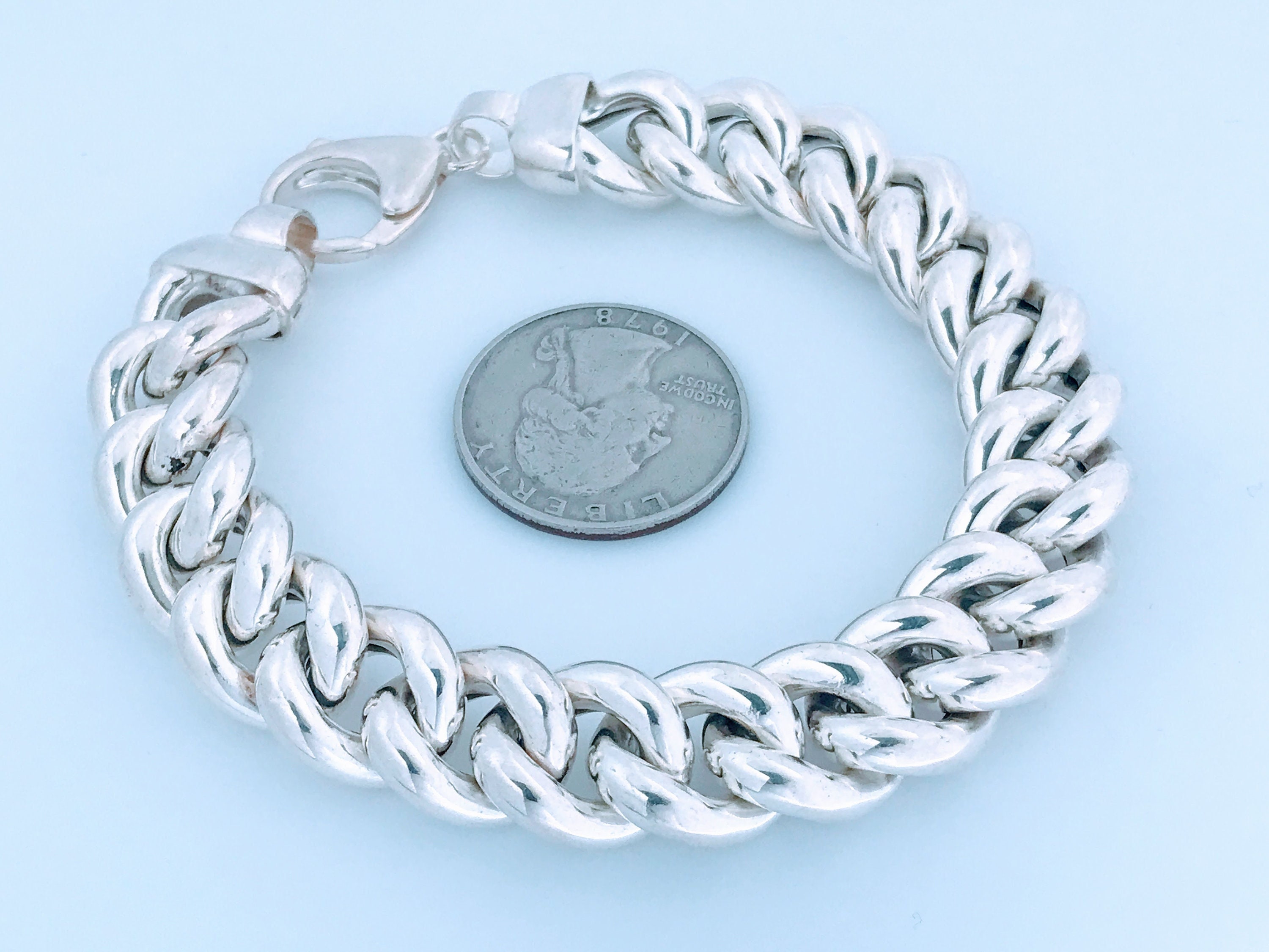 VTG Solid Sterling Silver Twisted Curb Link Toggle Bracelet, Contemporary  925 Silver Thick Wide Chain Link Charm Bracelet, Modern Cuban Link 