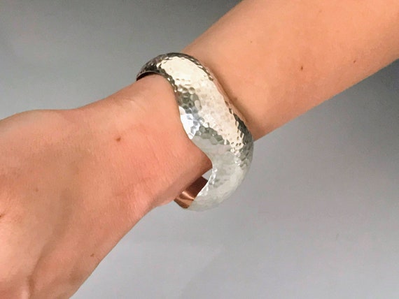 Taxco Mexico Hammered Sterling Silver Cuff Bracelet, MCM Janna
