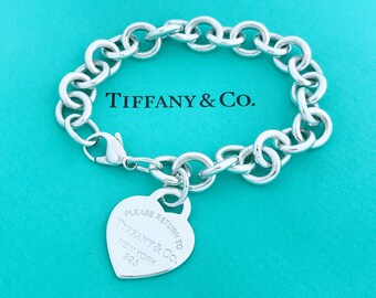 Authentic Tiffany & Co Sterling Silver Heart Tag Charm Bracelet, Tiffany Co 925 Silver Return To Tiffany Heart Pendant Chain Link Bracelet