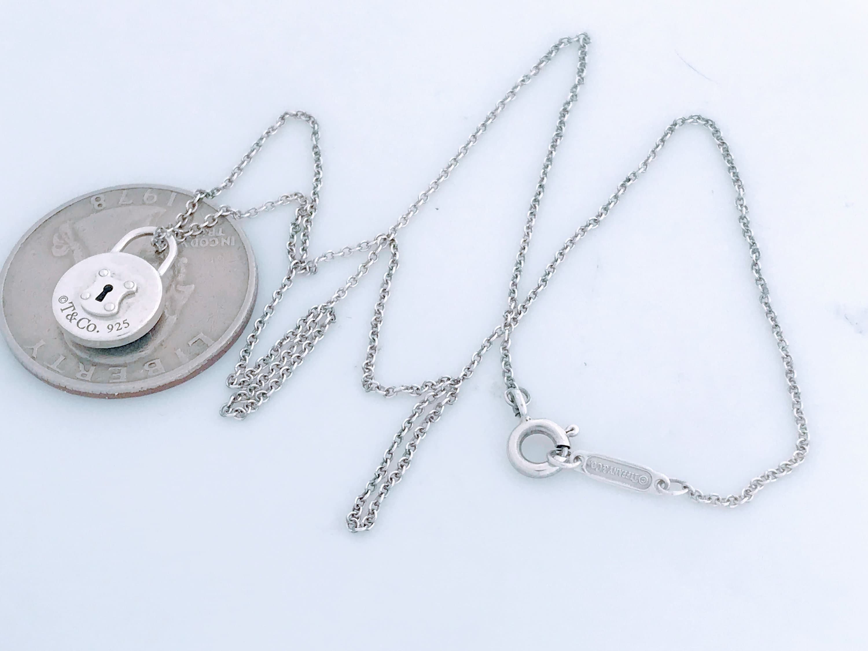 Tiffany & Co. Round Emblem Padlock Lock Pendant Necklace, 16, Silver 925