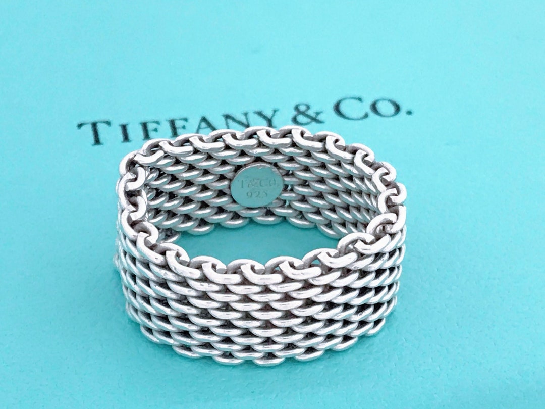 Authentic Tiffany & Co. Sterling Silver Somerset Mesh Band Ring, Tiffany Co. 925 Silver Mesh