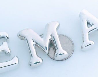 Designer Airess Chunky Puffed Initials Letters Pin Brooch Sterling Silver, Modern 925 Silver 3D Letter Alphabet Pin Clip Smooth Polished Pin