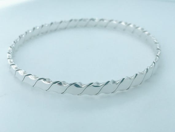 Retro Mexico 925 Sterling Silver Twisted Cable Bracelet Bangle