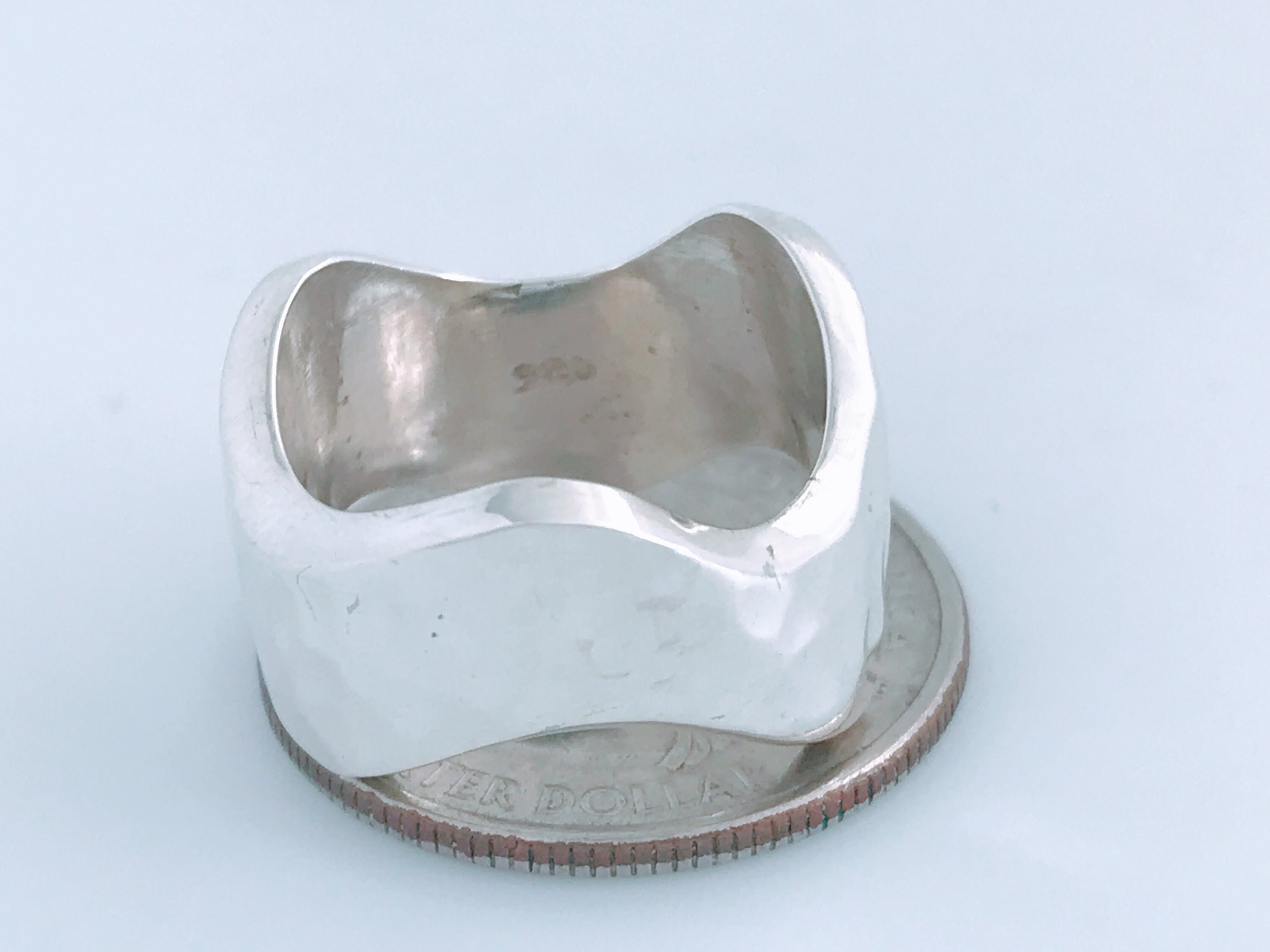 Retro Bold Modern Sterling Silver Hammered Wave Band Ring