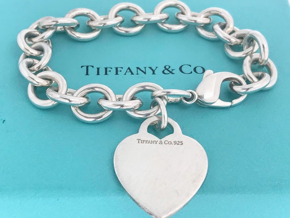 Sterling Silver Heart Tag Charm Bracelet Heavy Cable Chain Made in the USA Sterling Silver Heart Tag Charm Bracelet Heavy Cable Chain Made in the USA