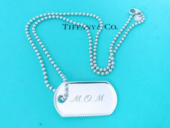 Tiffany & Co Rectangle Coin Edge ID Dog Tag Pendant Ball Bead
