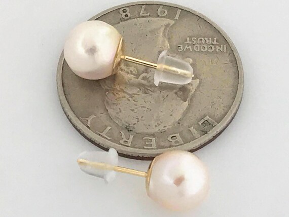 14K Gold Pearl Studs Earrings, 14k Yellow Gold Ro… - image 4