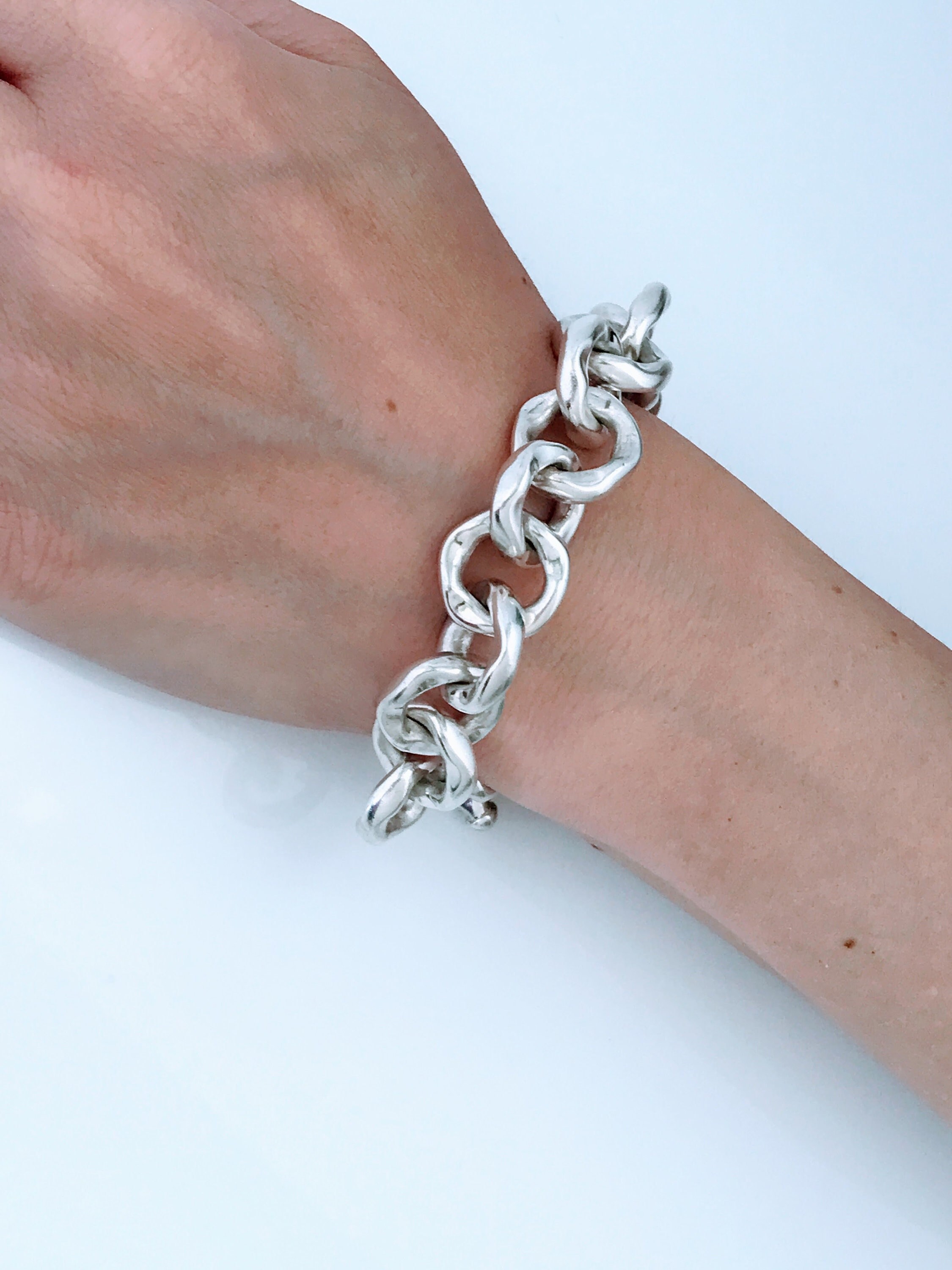 VTG ATI Mexico Thick Wide Hammered Sterling Silver Chain VTG ATI Mexico Thick Wide Hammered Sterling Silver Chain