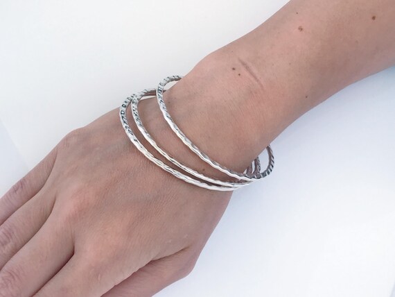 Sterling Silver Hammered Stacking Bangle Bracelet… - image 5