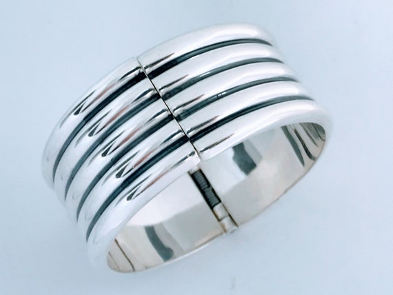 Bracelet Argent Massif Sterling Style Taxco Navajo - Pièce Moderniste Rare - Neuf Sans Emballage