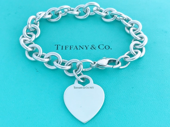 Authentic Tiffany & Co Heart Bracelet Plain Heart Tag Pendant