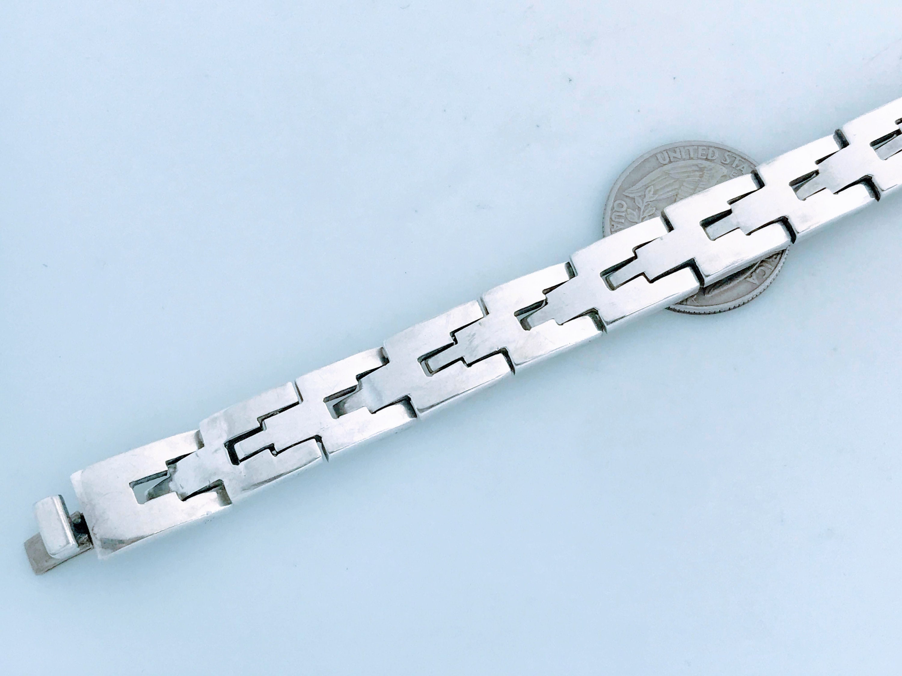 VTG Taxco Mexico Modernist Link Bracelet 925 Sterling Silver