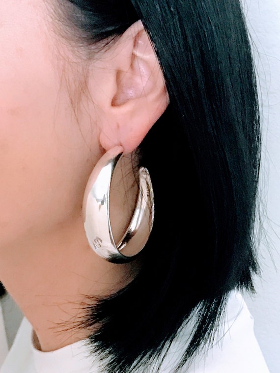 2.75" Large Real 925 Sterling Silver Hoop Earrings pair Girls