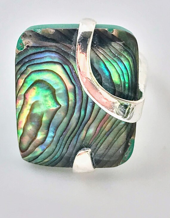 Abalone Sterling Silver Modernist Ring, Abalone I… - image 3