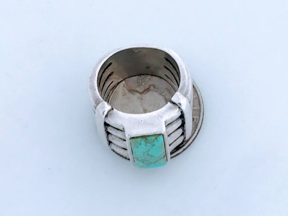 VTG Heavy Wide Sterling Silver Turquoise Ring Ban… - image 9