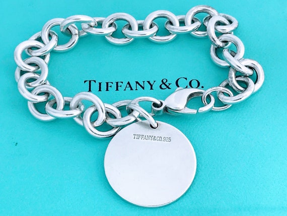 Double Link Silver Plated Monogram Bracelet with Circle Disc