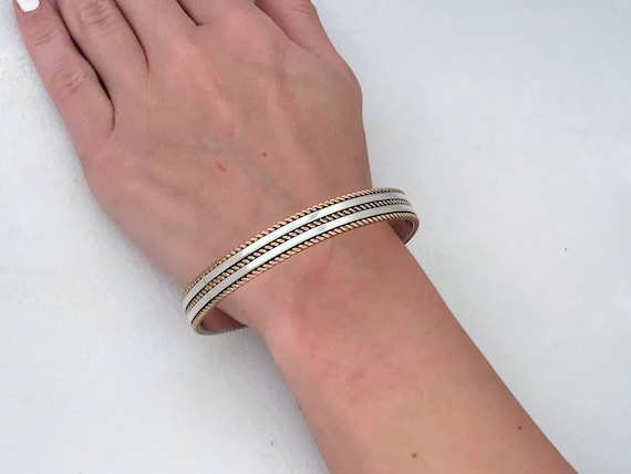 Vintage Navajo Artisan Tom Hawk Sterling Silver Gold Bangle Vintage Navajo Artisan Tom Hawk Sterling Silver Gold Bangle