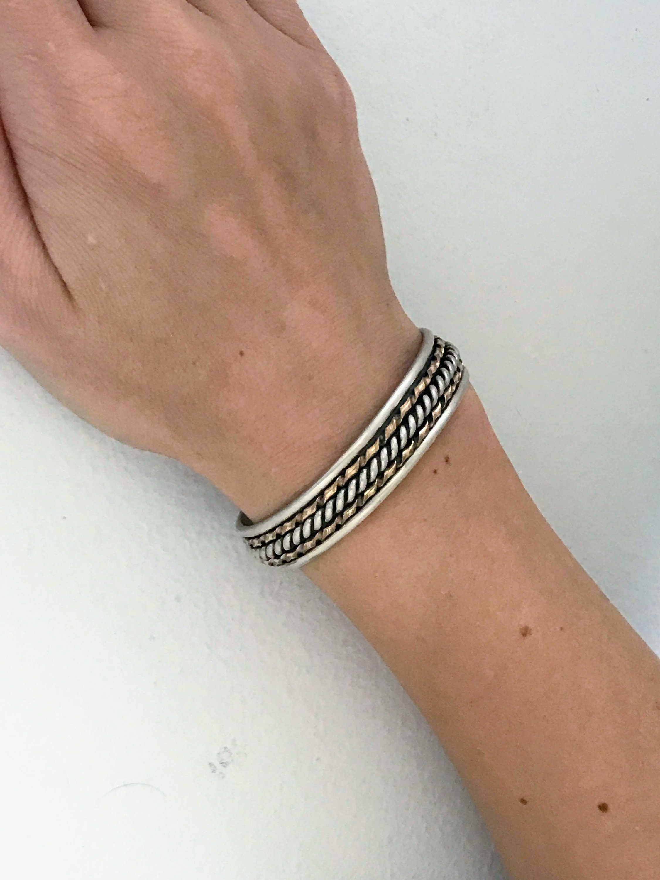 Vintage Navajo Artisan Daniel Mike Sterling Silver Gold Cuff Vintage Navajo Artisan Daniel Mike Sterling Silver Gold Cuff