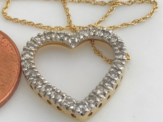10K Yellow Gold Heart Diamond Pendant Necklace, E… - image 6