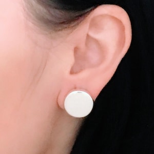 Vintage 925 Sterling Silver Puffed Round Button Disc Post Stud Earrings, Retro Modern Contemporary Domed Flat Circle Studs Pierced Smooth