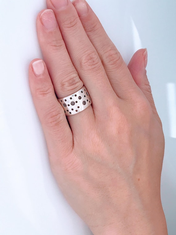 vintage◯distorted motif silver ring◯ Project50g | Ornament ring - wide brutal ring with a