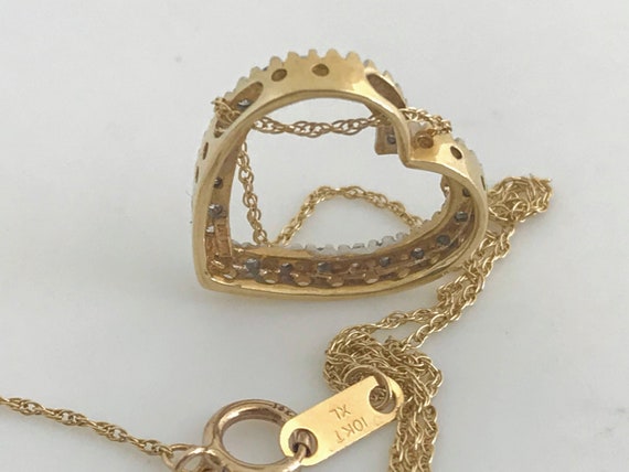 10K Yellow Gold Heart Diamond Pendant Necklace, E… - image 9