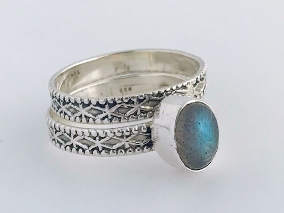 Southwest Sterling Silver Moonstone Stacking Ring… - image 1