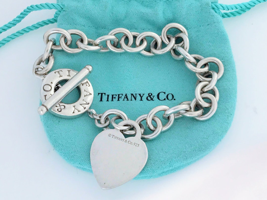 Sterling Silver Heart Charm Bracelet, Heart Tag Sterling Silver Bracelet,  Heart Tag Jewelry, Blank Sterling Heart Tag, Trendy Sterling Link