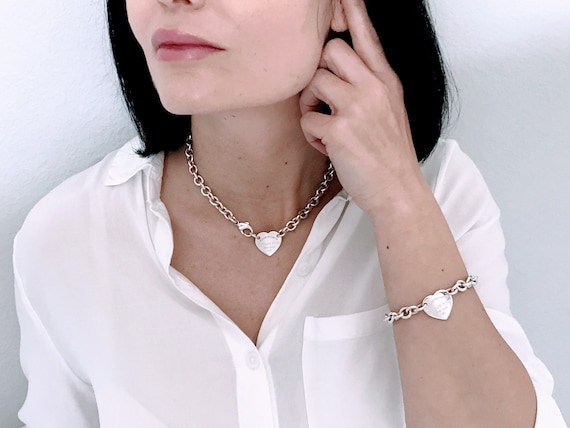 Authentic Tiffany Co Sterling Silver Heart Tag Charm Bracelet Tiffany Co 925 Silver Return to Tiffany Heart Disc Chain Link Bracelet Etsy UK