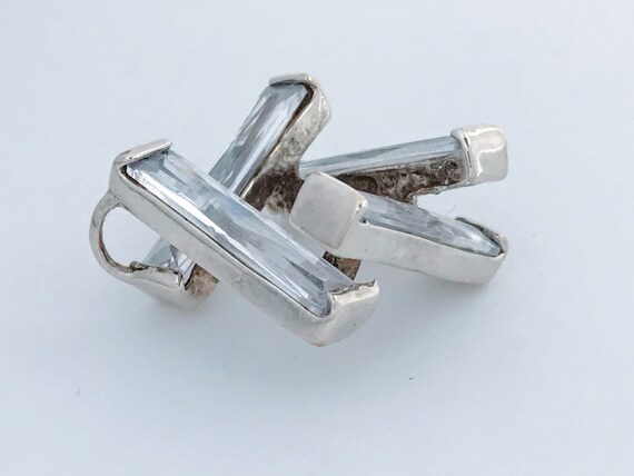 Vintage Mid Century Modern Sterling Silver CZ Geo… - image 8