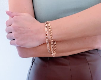 Retro 10K Gold Mariner Link Two Sided Bracelet, Genuine 10K Yellow Gold Anchor Chain Link Bracelet, Long Heavy 10k Yellow Gold Marine Link