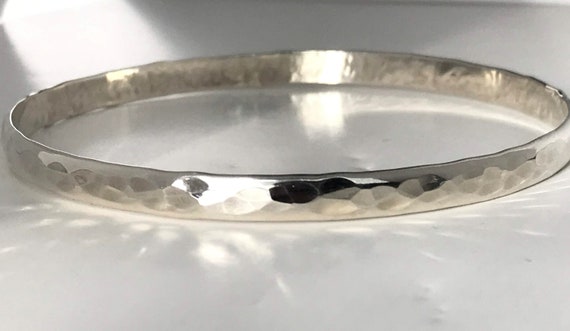 Hammered Sterling Silver Bangle Bracelet, Large T… - image 4