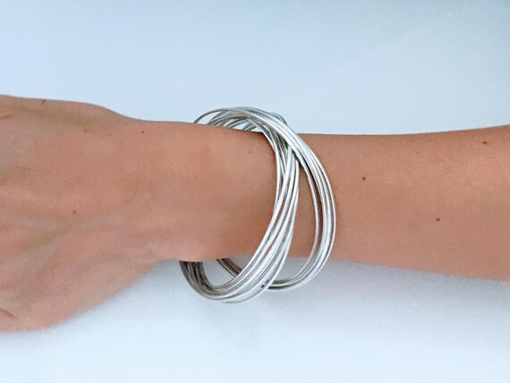 Taxco Mexico Sterling Silver Multi Strand Bangle Bracelet, Retro