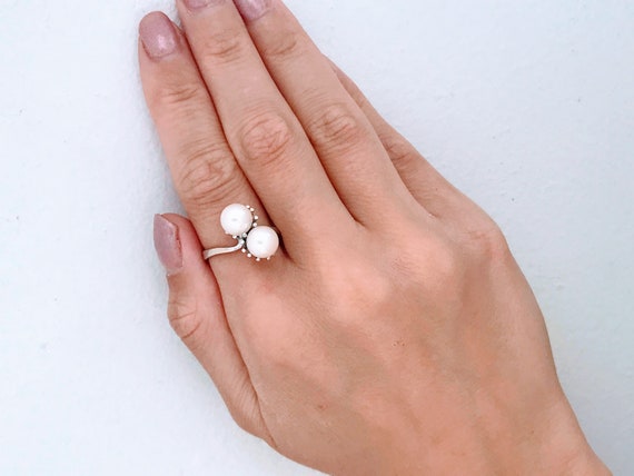 Vintage 10k White Gold Pearl Ring, Real White Gol… - image 2