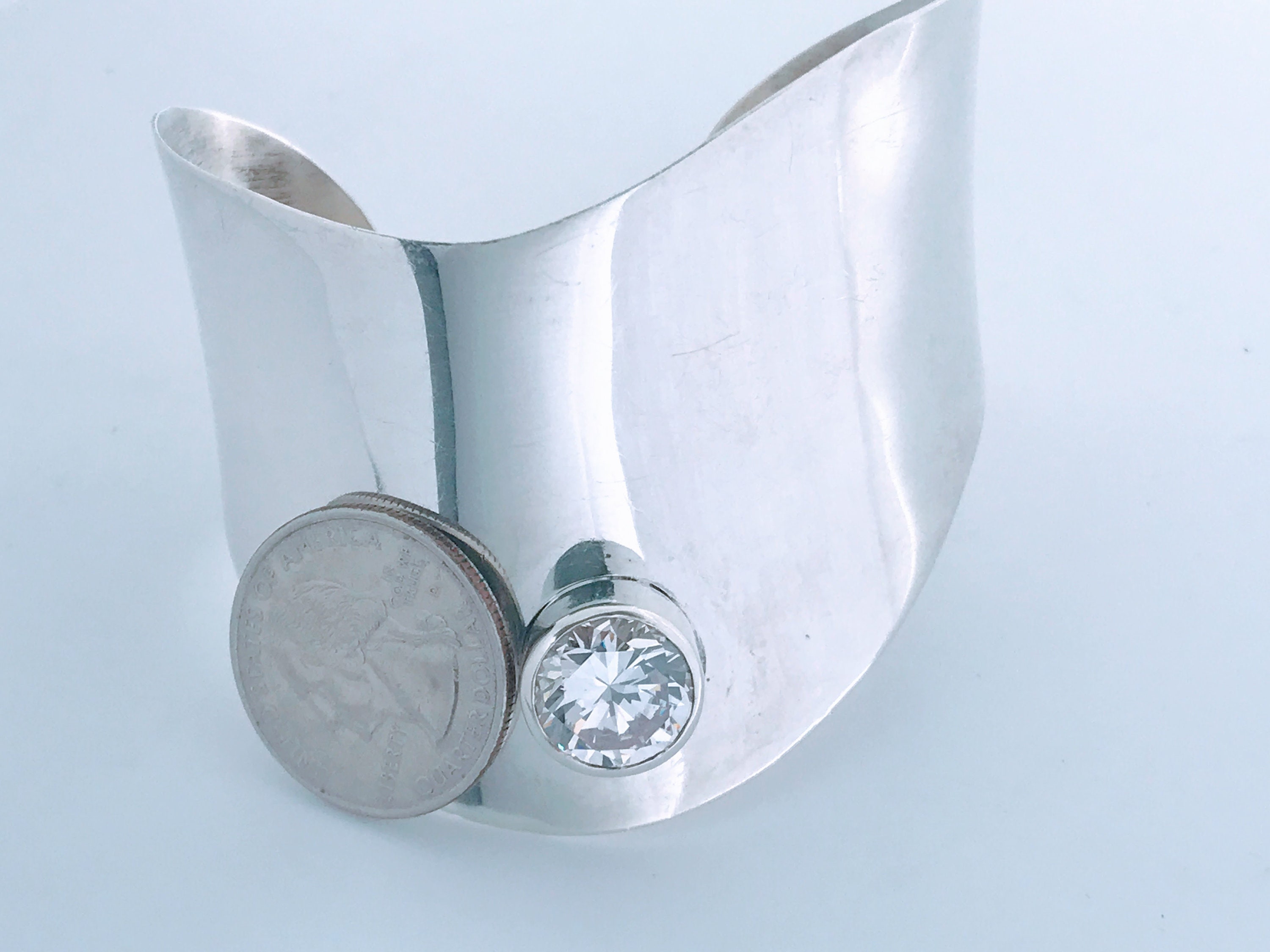 VTG Kabana Modern Polished Sterling Silver CZ Crystal Wave