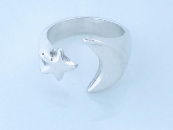 Chunky Vintage Solid Sterling Silver Crescent Moo… - image 4