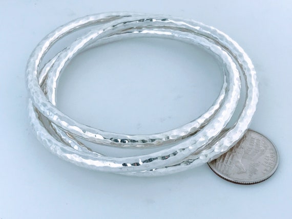 VTG Hammered Sterling Silver Three Interlocking B… - image 6