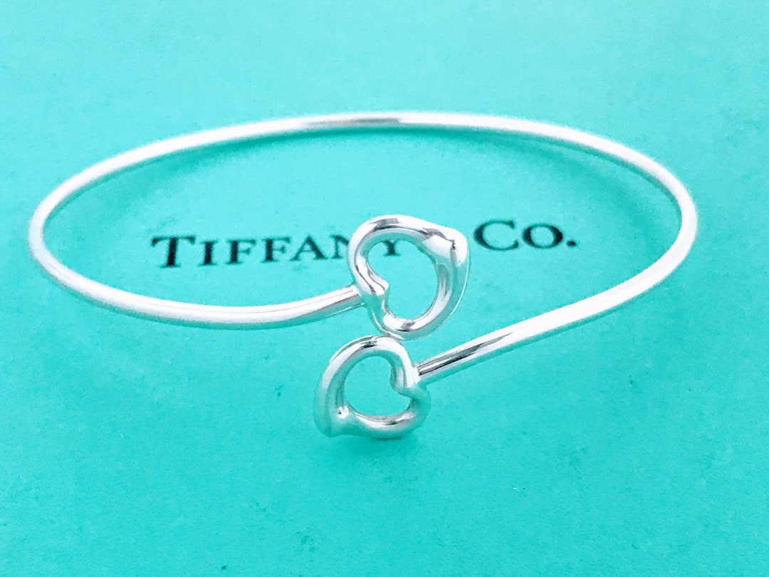 Authentic Tiffany Co. Elsa Peretti Double Open Heart Sterling Silver Bangle Bracelet Tiffany Co 925 Silver Heart Bypass Bangle Bracelet Etsy