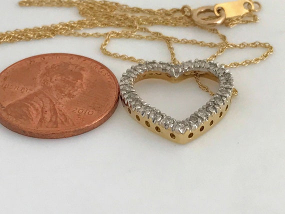10K Yellow Gold Heart Diamond Pendant Necklace, E… - image 7