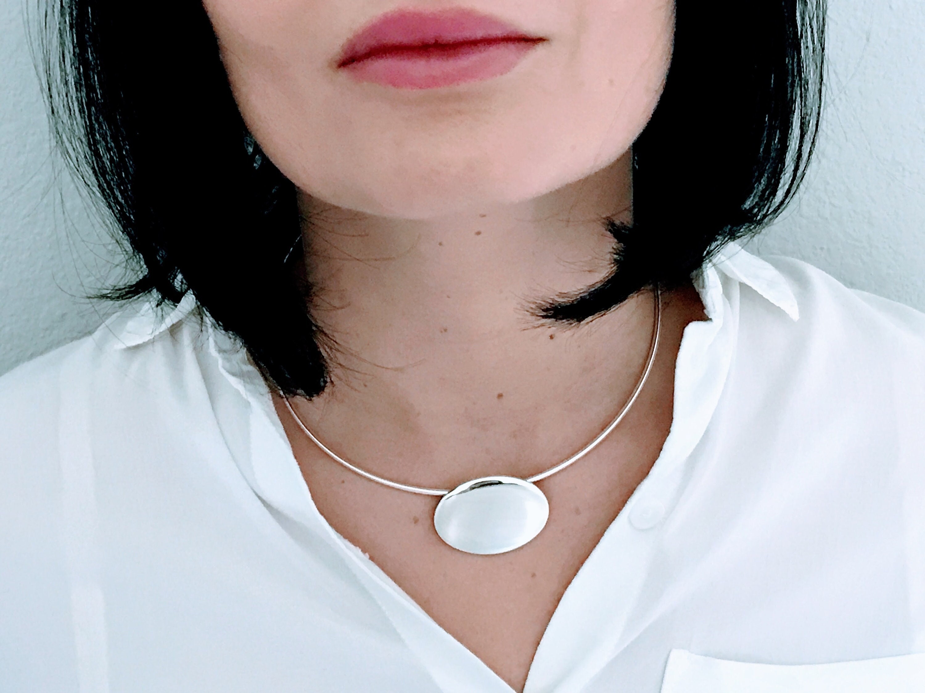 Tiffany & Co. Sterling Silver Sliding Oval Tag Pendant Wire Choker