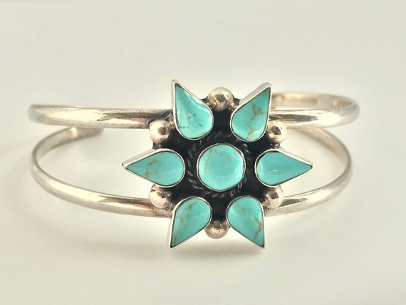 Vintage Southwest Turquoise Sterling Silver Cuff … - image 3