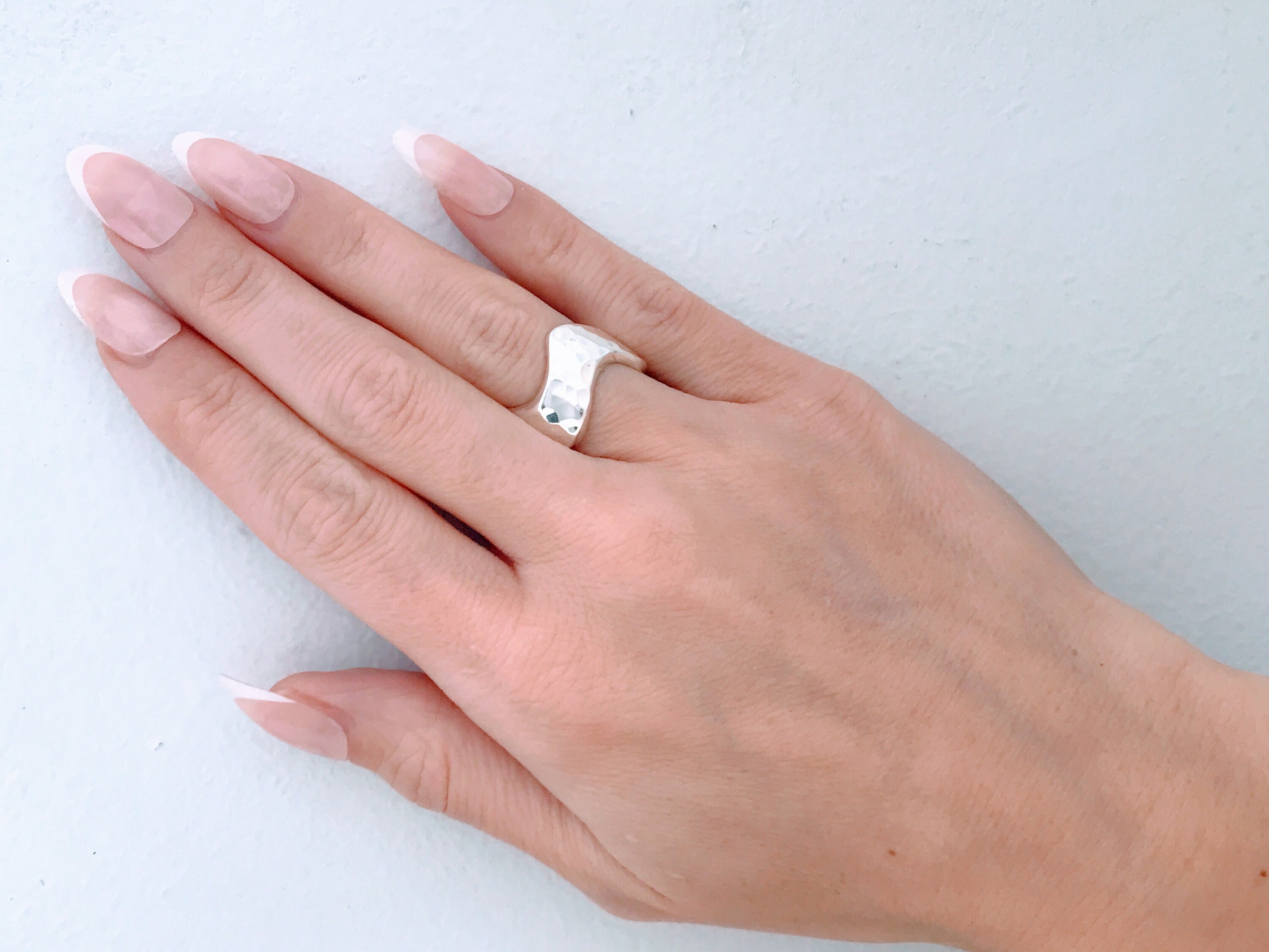 【INCHANT ME】Silver 925 Bold Wave Layered Ring Retro Bold Modern Sterling Silver Hammered Wave Band Ring