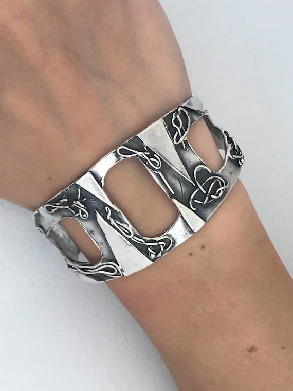 Artisan Made Sterling Silver Brutalist Cuff Bracelet, Abstract Modernist 925 Oxidized Silver Cuff Bracelet, Hand Made Free Form Silver Cuff