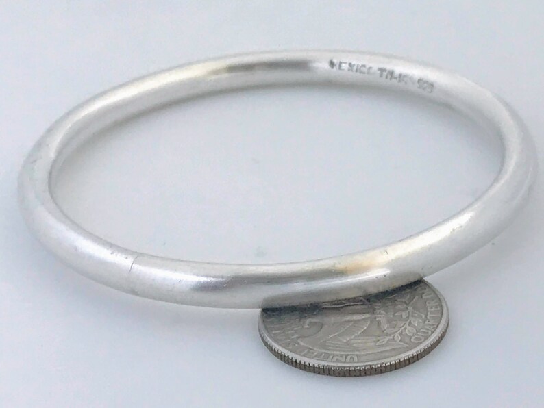 Retro 925 Silver Modernist Minimalist Bangle VTG Taxco Mexico Polished Sterling Silver Bangle Bracelet Large Smooth Silver Round Bangle