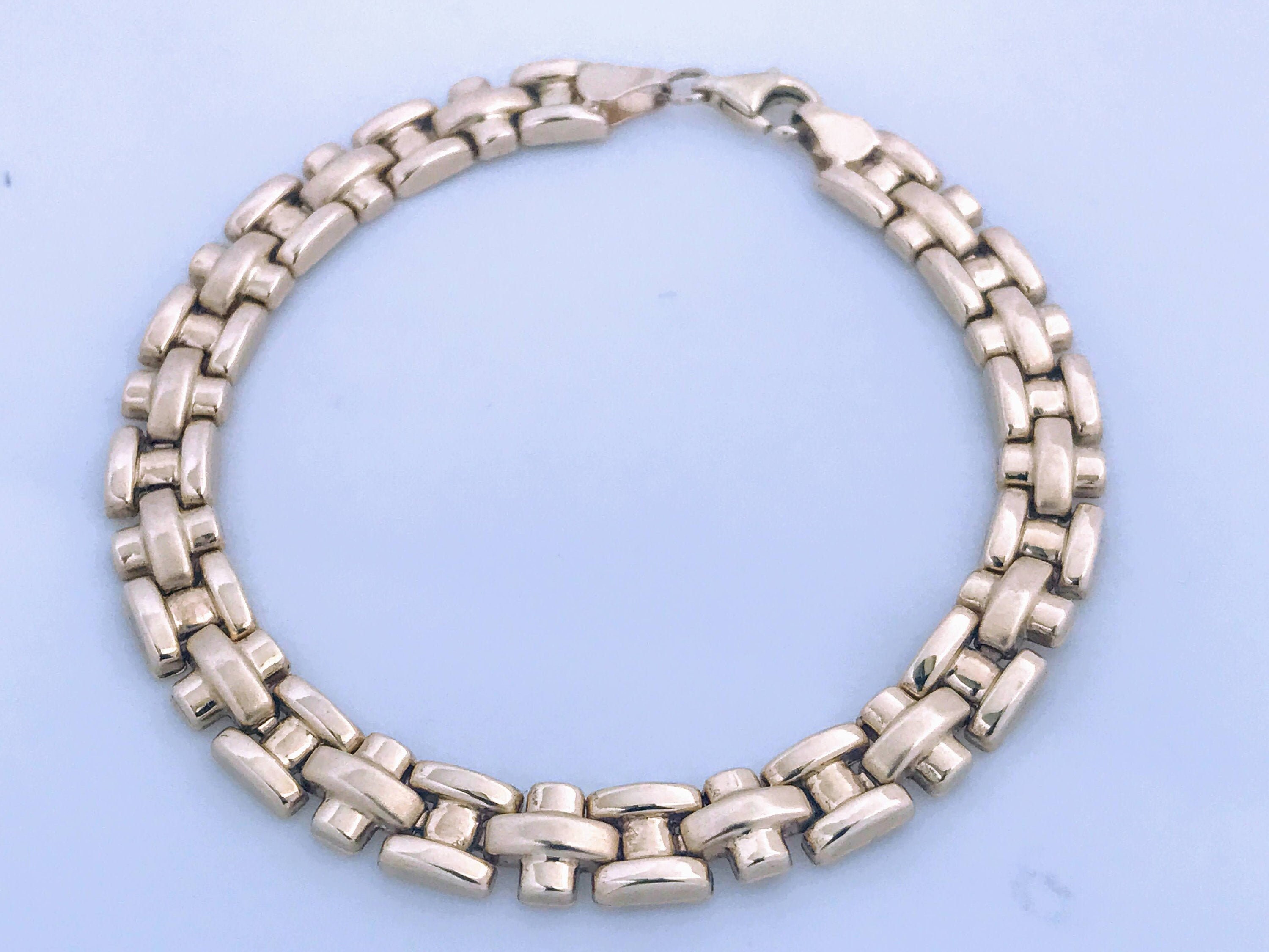 10k Yellow Gold Chunky Panther Link Bracelet Real Gold Modern Etsy