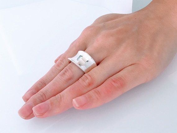 Modern Sculptural Offset Concave Ring Sterling Si… - image 11